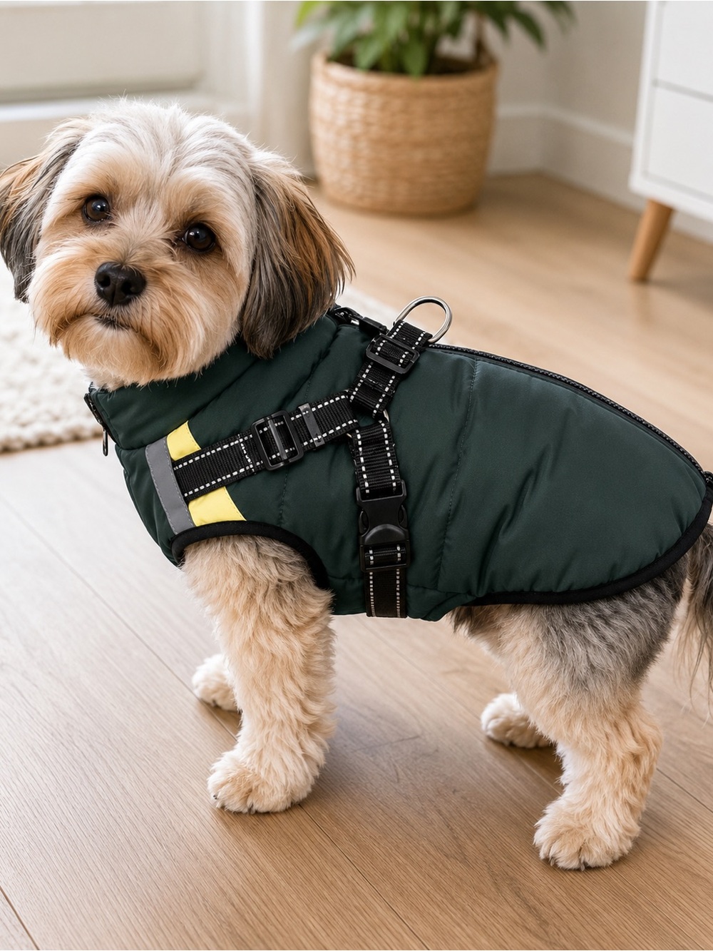 Kuoser XS Waterproof Dog Winter Coat Harness Jacket Green Reflective
